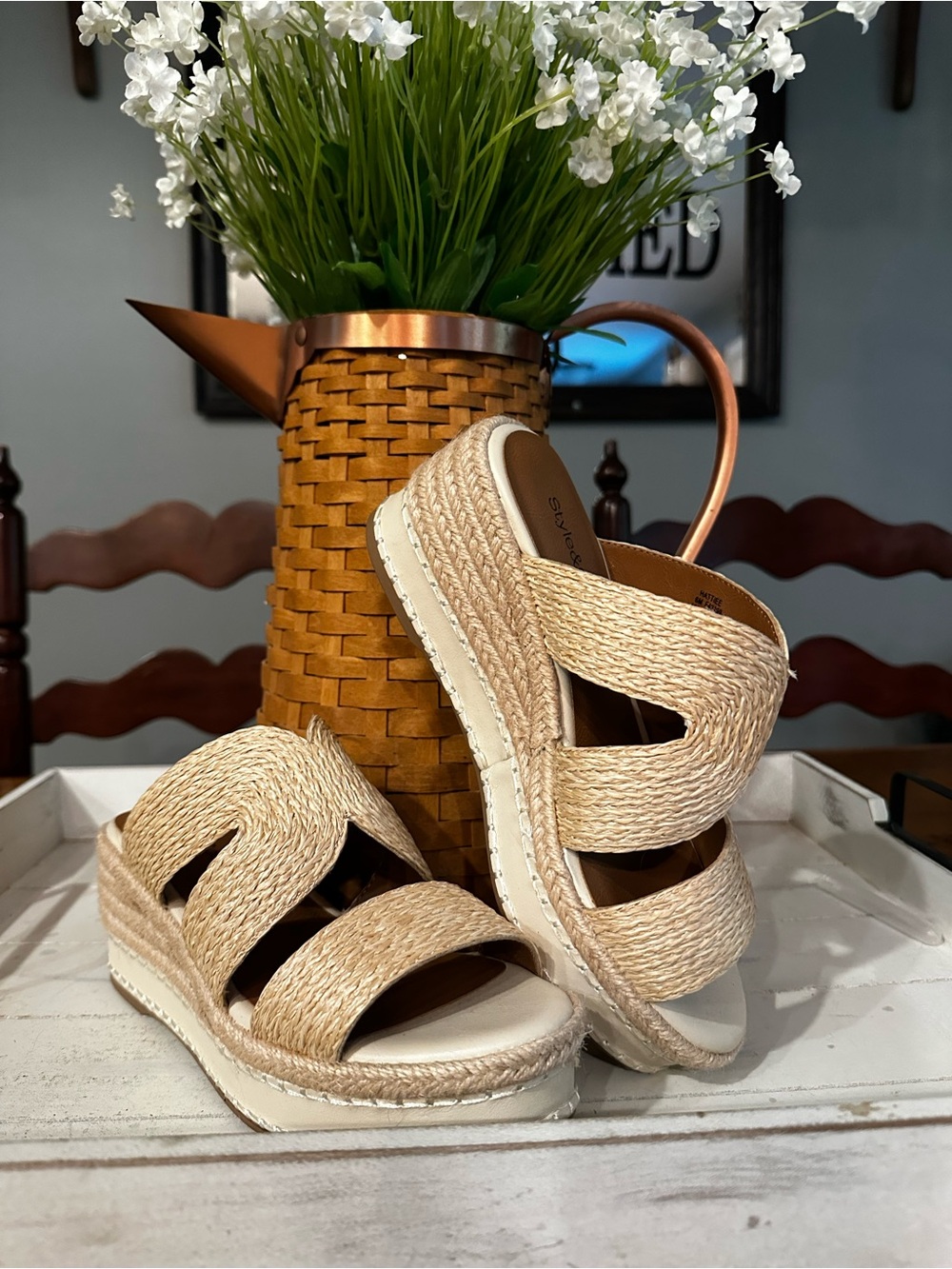 Style & Co. Beige Woven Platform Slide Sandals